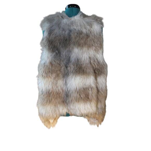 Altar’d State Faux Fur Vest – Women’s Large – Neutral Ombre Tan/Gray/White - Picture 2 of 7